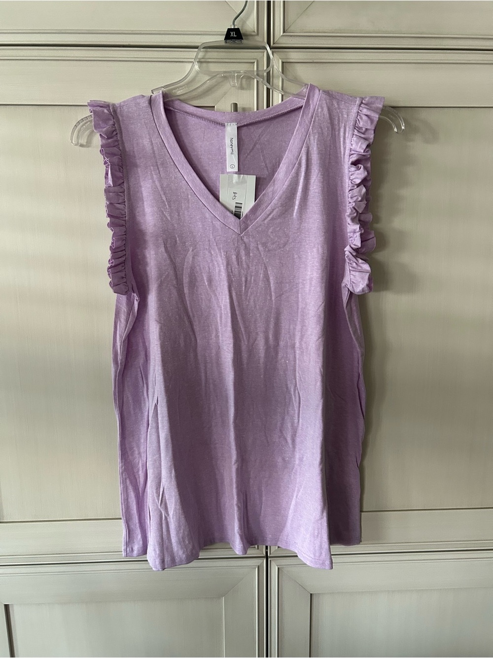 Honeyme Lavender Ruffle Sleeve V-Neck Tank
